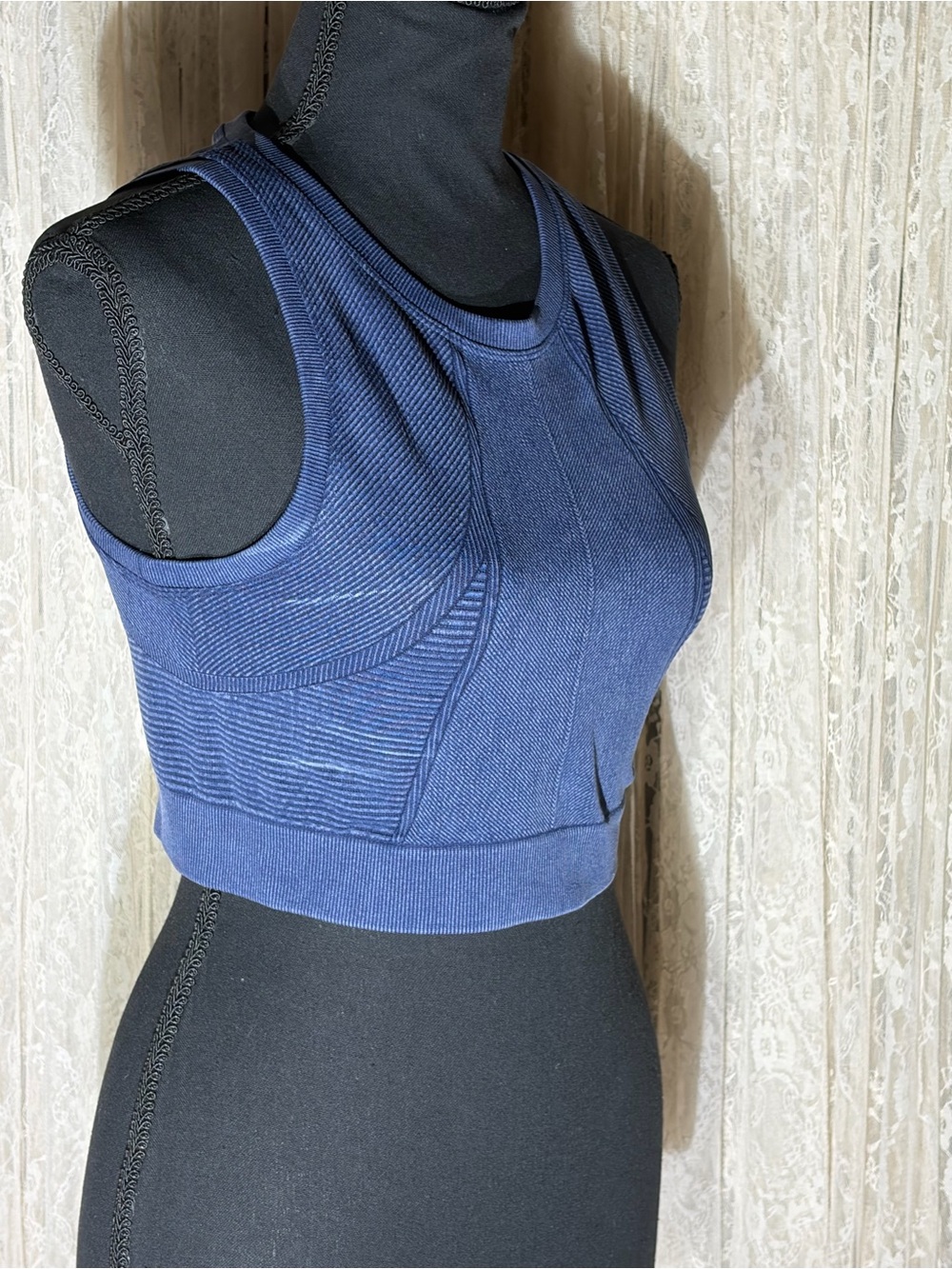 Navy Ribbed Racerback Crop Tank - Picture 2 of 3